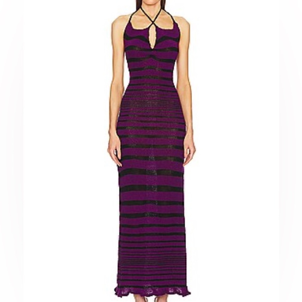 George trochopoulous low back midi dress in purple and black